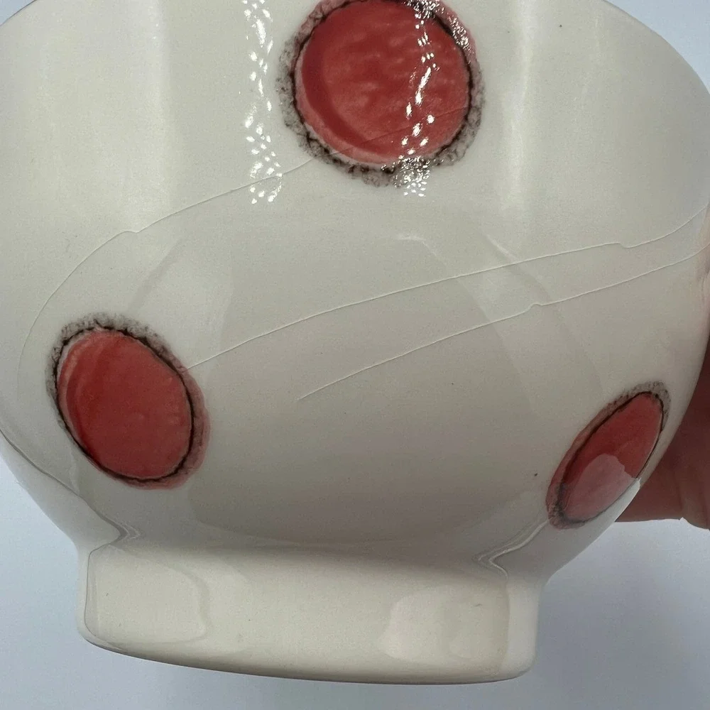 Portugal Ceramic Polka Dot Cereal Bowls Set of 3 Cream Red Very Good 5.5in